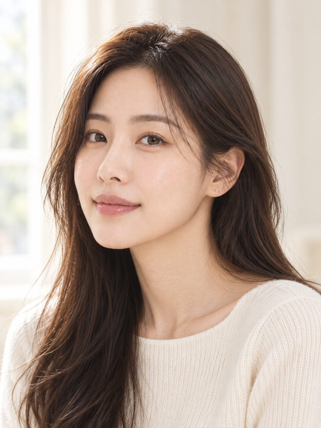 따뜻한 빛 아래 얼굴 윤곽이 보이는 여성의 반측면 사진