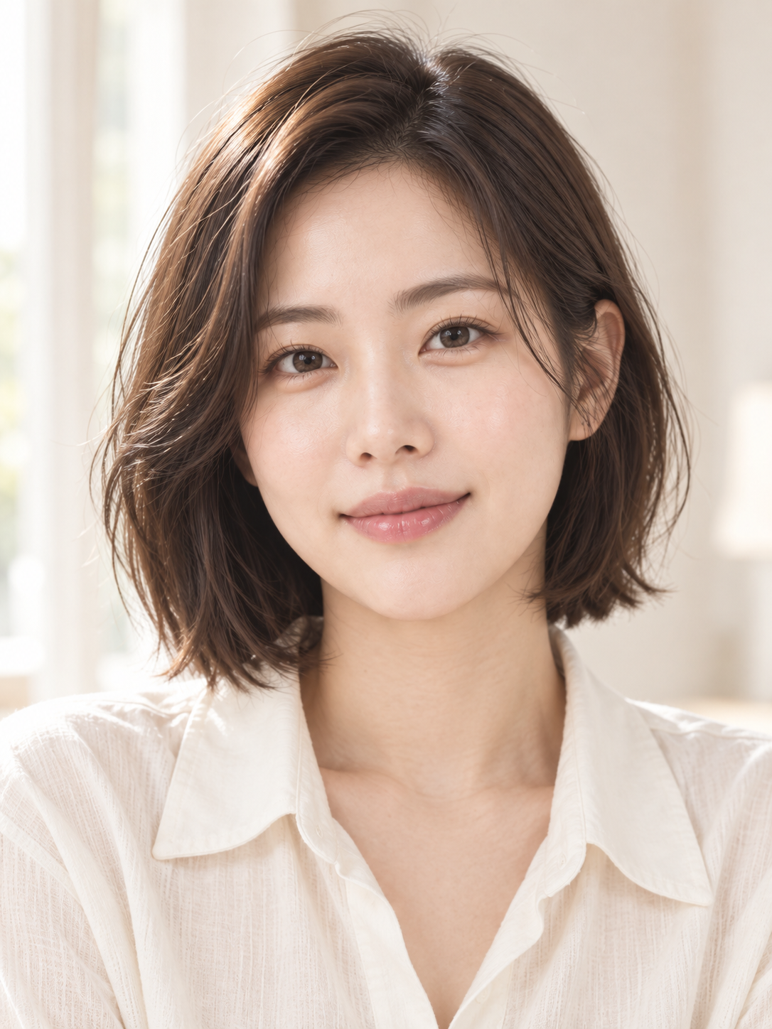 볼의 입체감이 자연스럽게 보이는 여성의 정면 사진